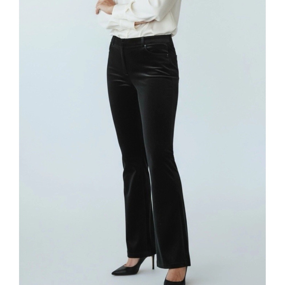Nordstrom Dress Pants Women 8 Velvet Straight Leg Black Trousers Studio 121